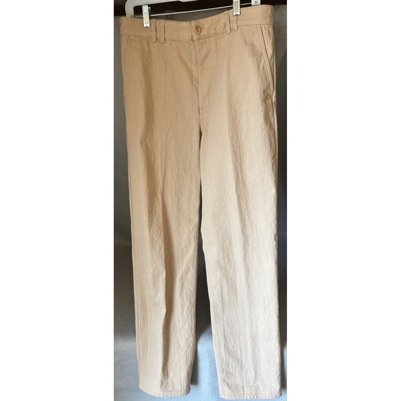 COS Womens Pant 10 Flat Front High Rise Barrel Wide Khaki Cotton Linen Blend EUC - Picture 1 of 8